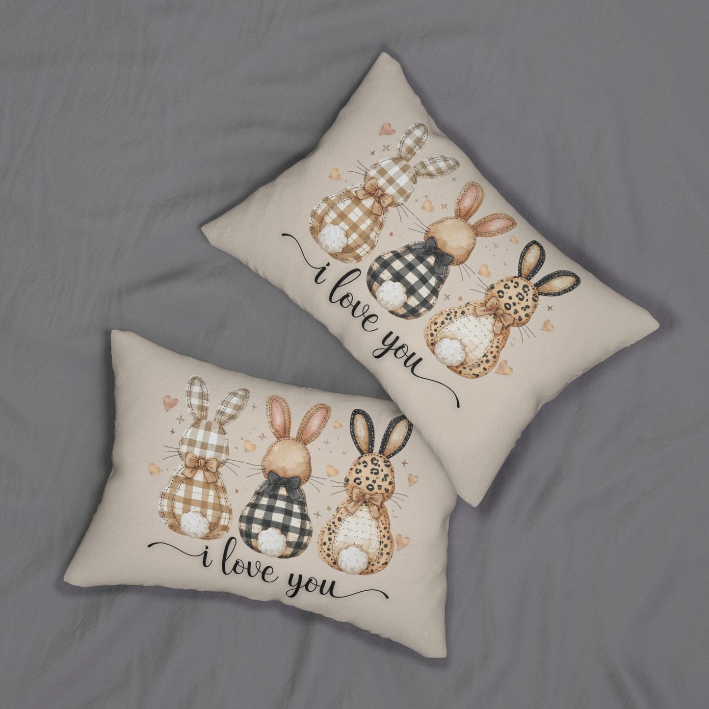 I Love You Bunny Trio Lumbar Pillow Easter Spring Farmhouse Decor Throw Pastel Holiday