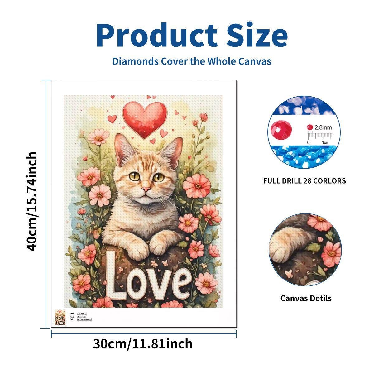 Cat DIY Diamond Painting Kit No Frame Art Craft Project Feline Portrait