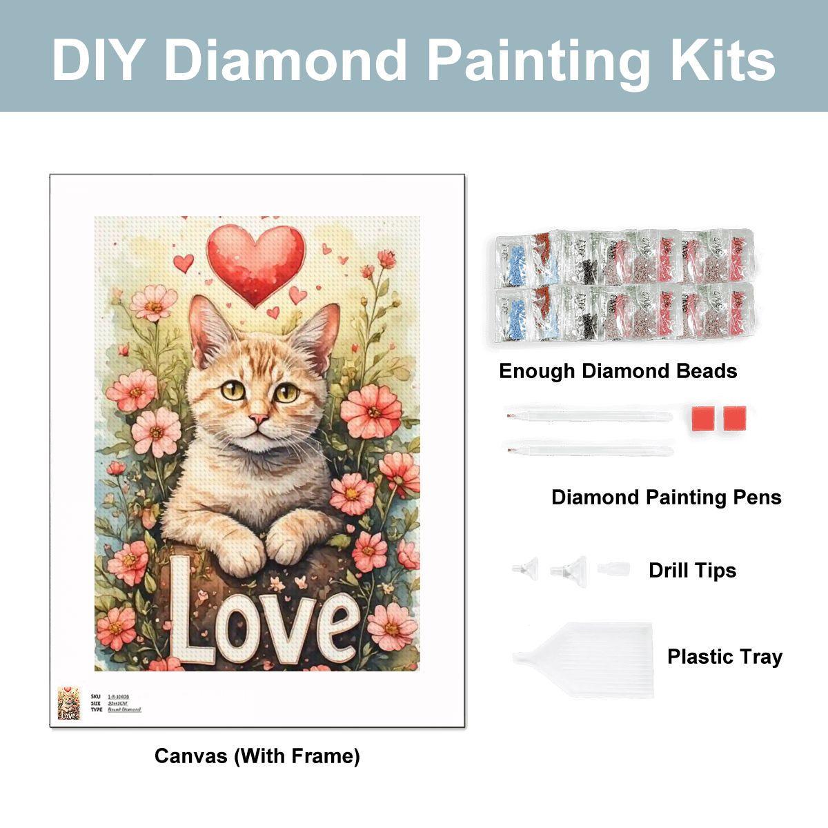 Cat DIY Diamond Painting Kit No Frame Art Craft Project Feline Portrait