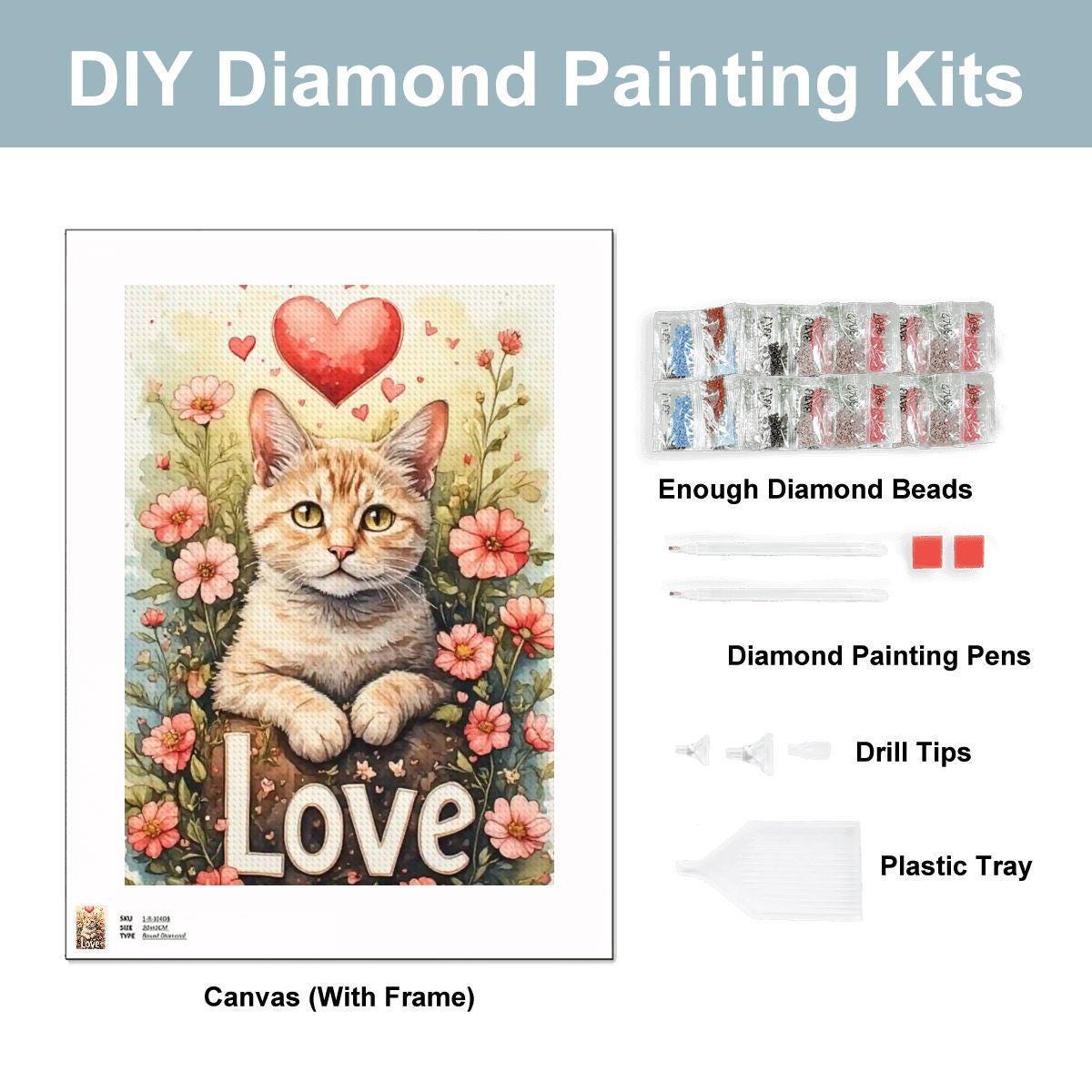 Cat DIY Diamond Painting Kit No Frame Art Craft Project Feline Portrait