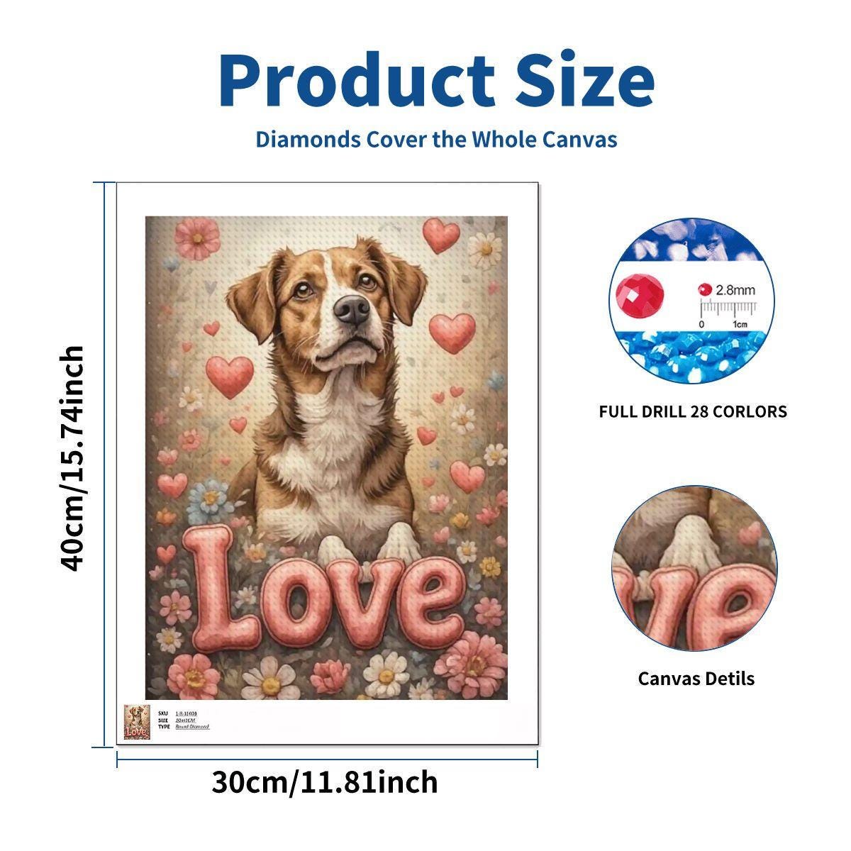Dog Love DIY Diamond Painting Kit No Frame - Pet Art Project for Home Decor
