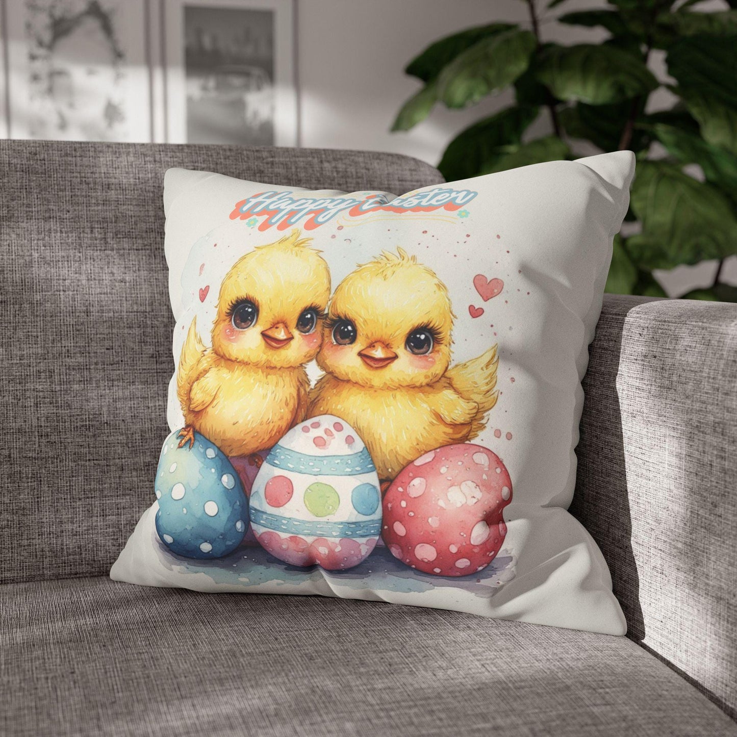 Easter Chicks Faux Suede Square Pillowcase - Spring Holiday Home Decor Throw Pillow Cover