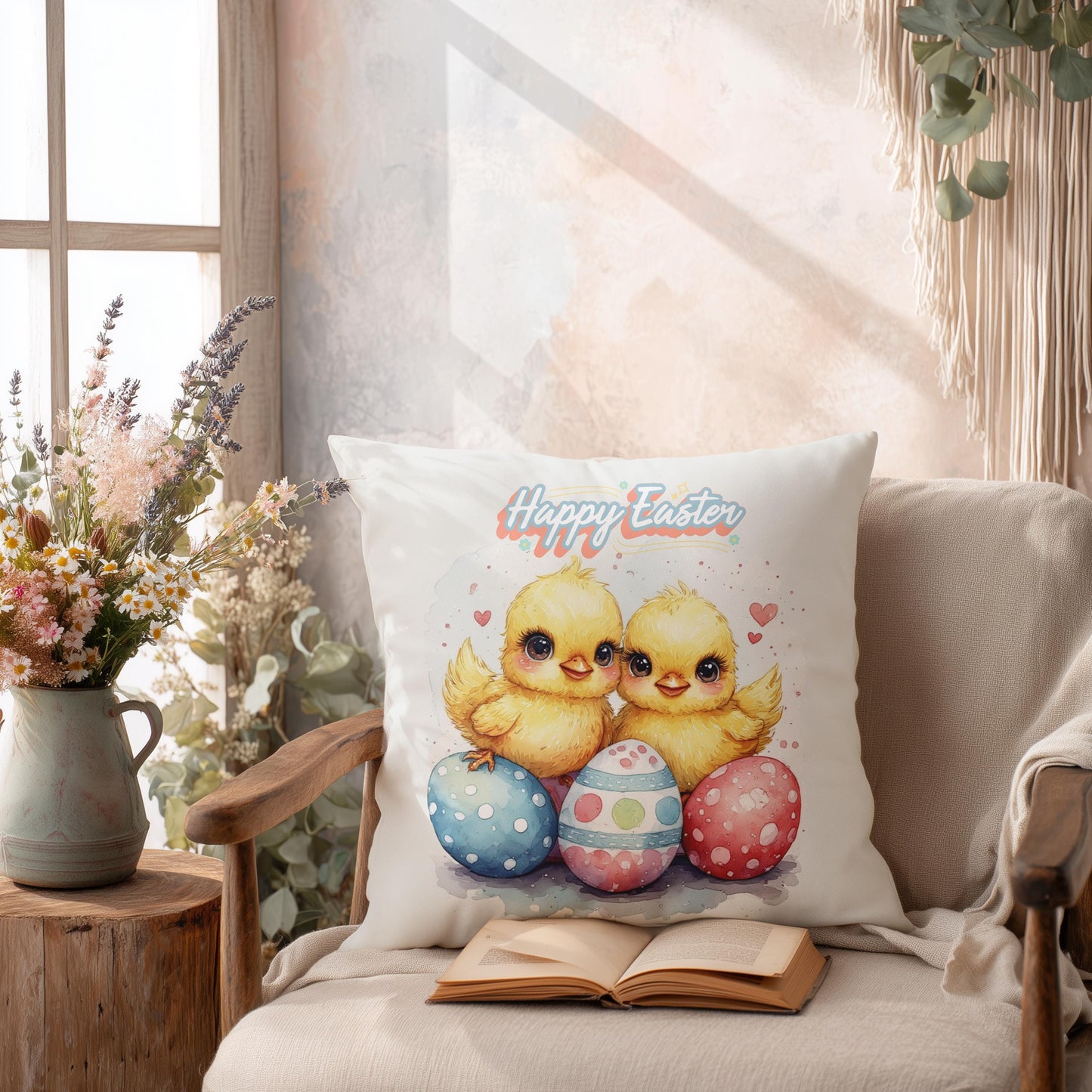 Easter Chicks Faux Suede Square Pillowcase - Spring Holiday Home Decor Throw Pillow Cover