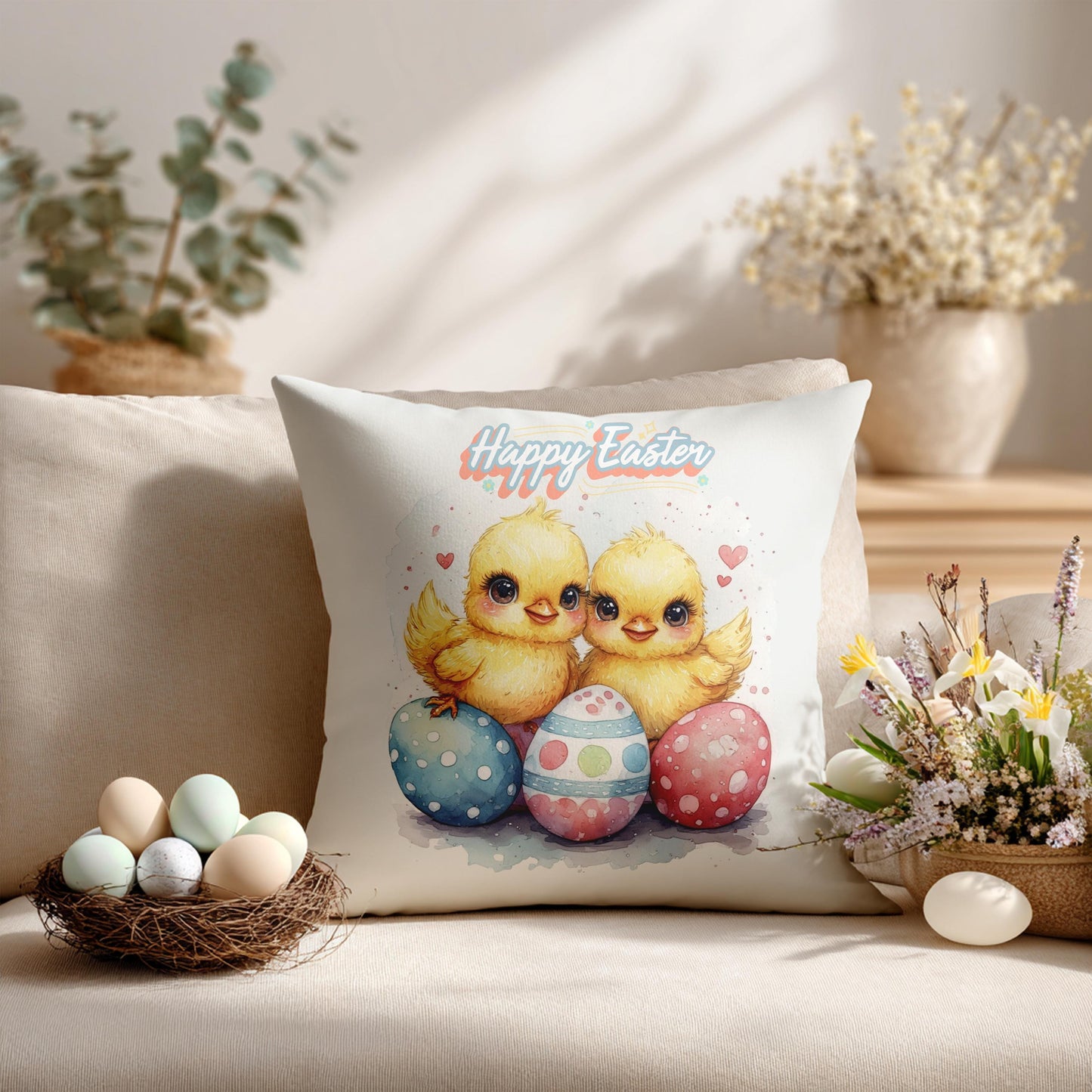 Easter Chicks Faux Suede Square Pillowcase - Spring Holiday Home Decor Throw Pillow Cover