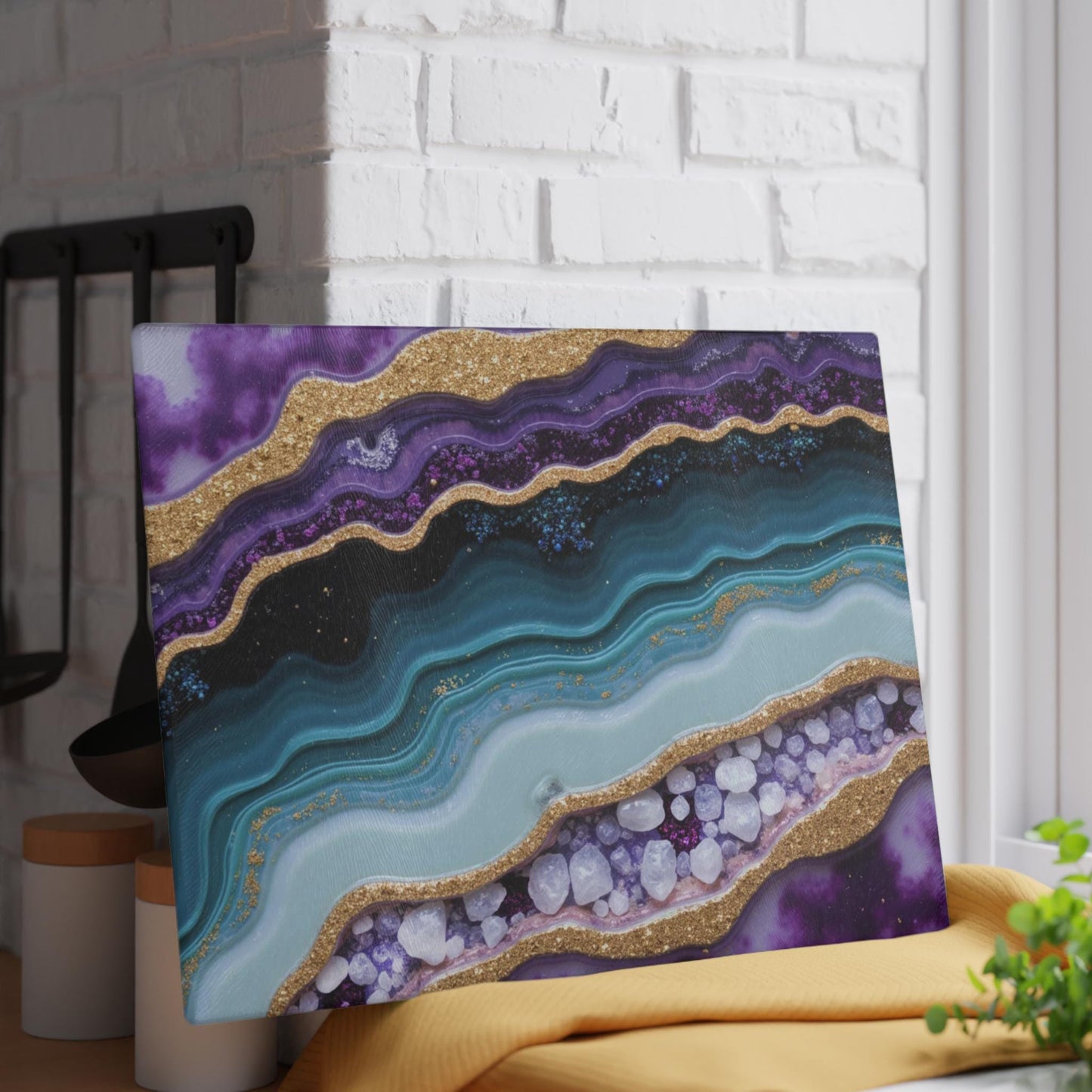 Purple Agate Geode Inspired Glass Cutting Board - Kitchen Serving Decor Gift