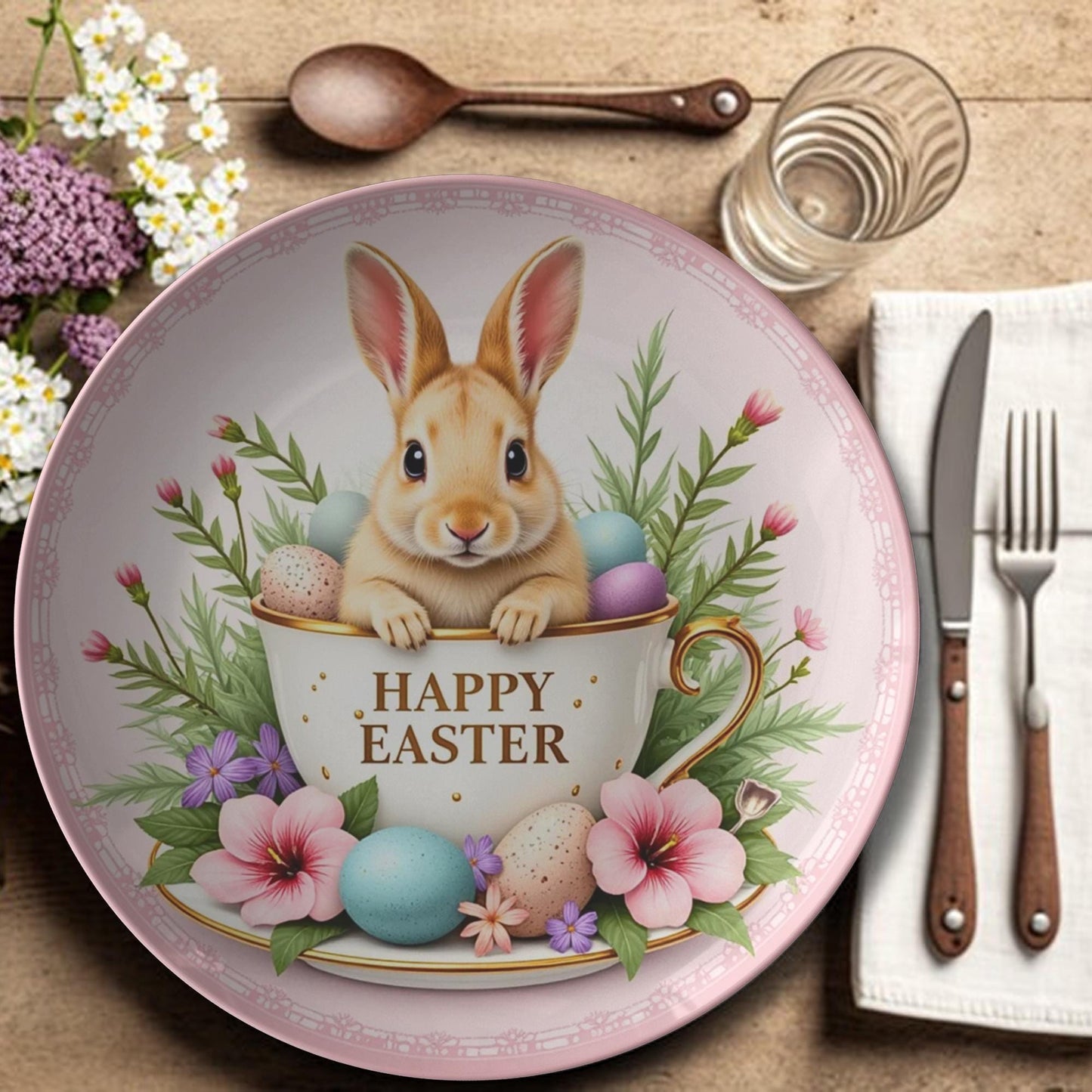 Happy Easter ThermoSaf Plate - Pink Holiday Polymer Dinnerware for Spring Celebration