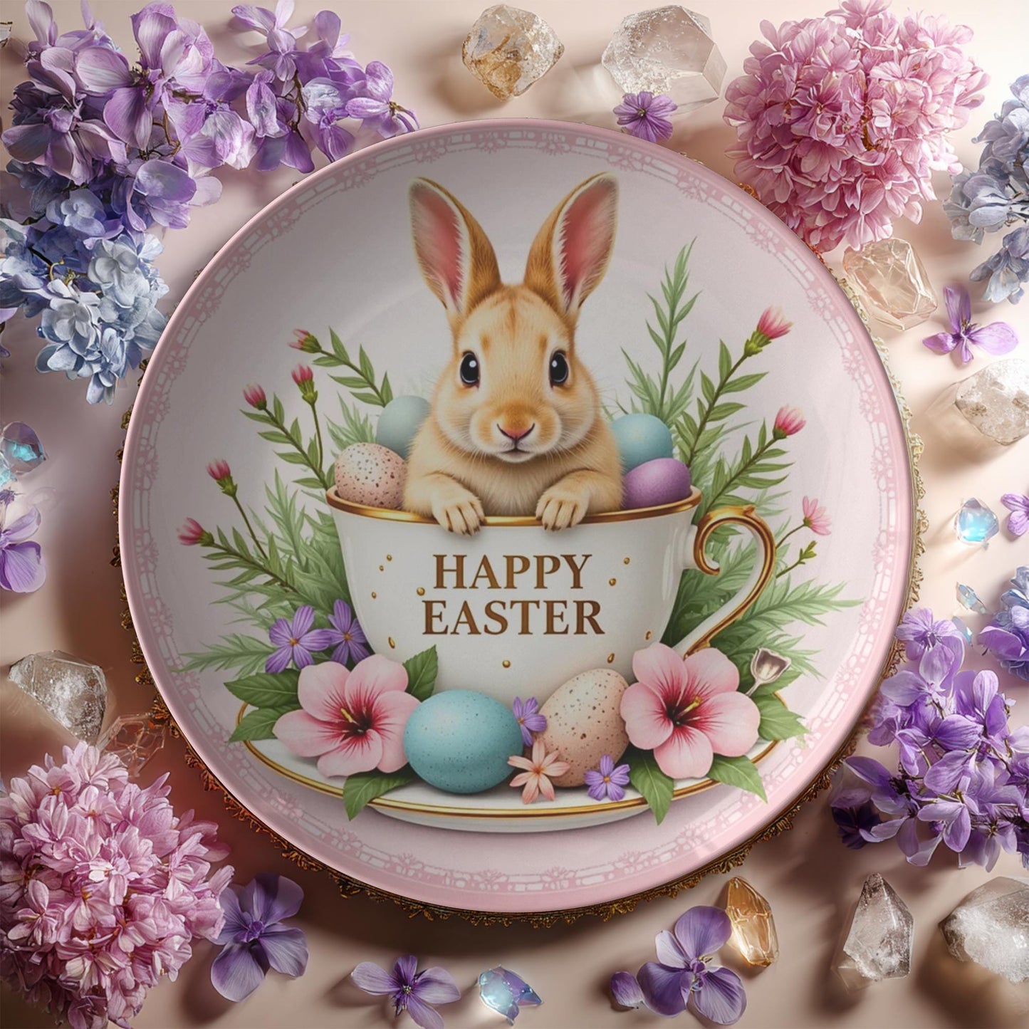 Happy Easter ThermoSaf Plate - Pink Holiday Polymer Dinnerware for Spring Celebration