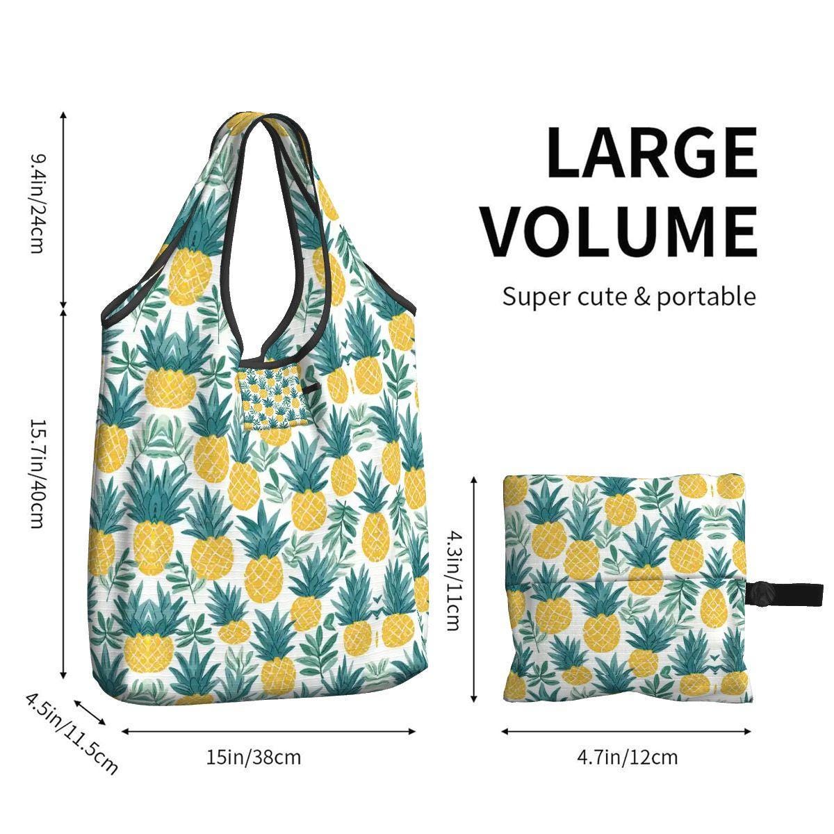 Tropical Pineapple Folding Reusable Grocery Shopping Bags Eco Friendly Compact Tote