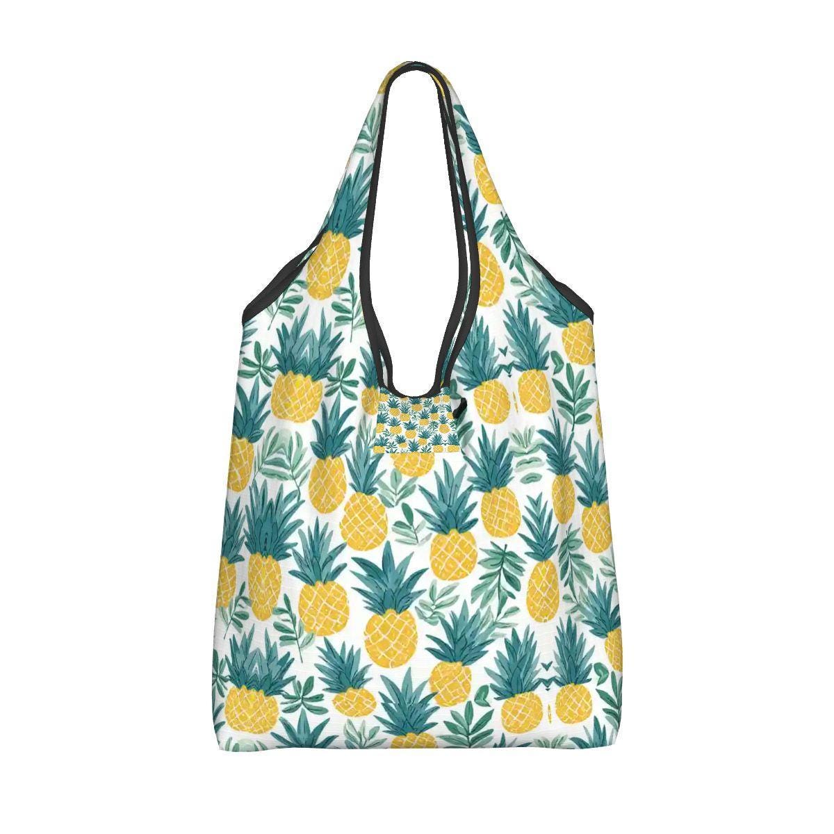 Tropical Pineapple Folding Reusable Grocery Shopping Bags Eco Friendly Compact Tote