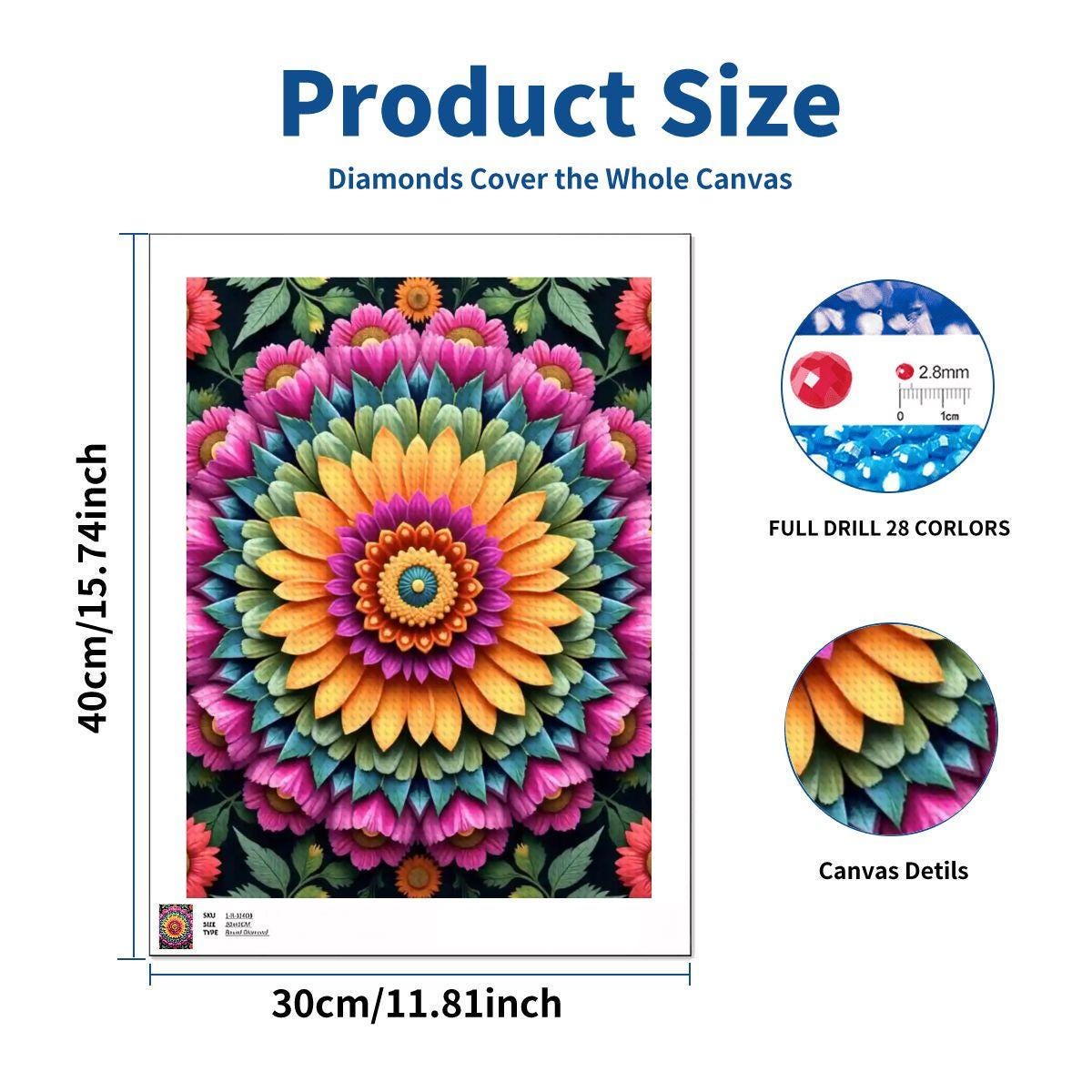Mandala DIY Diamond Painting Kit No Frame Included - Crystal Art Craft Project for Adults