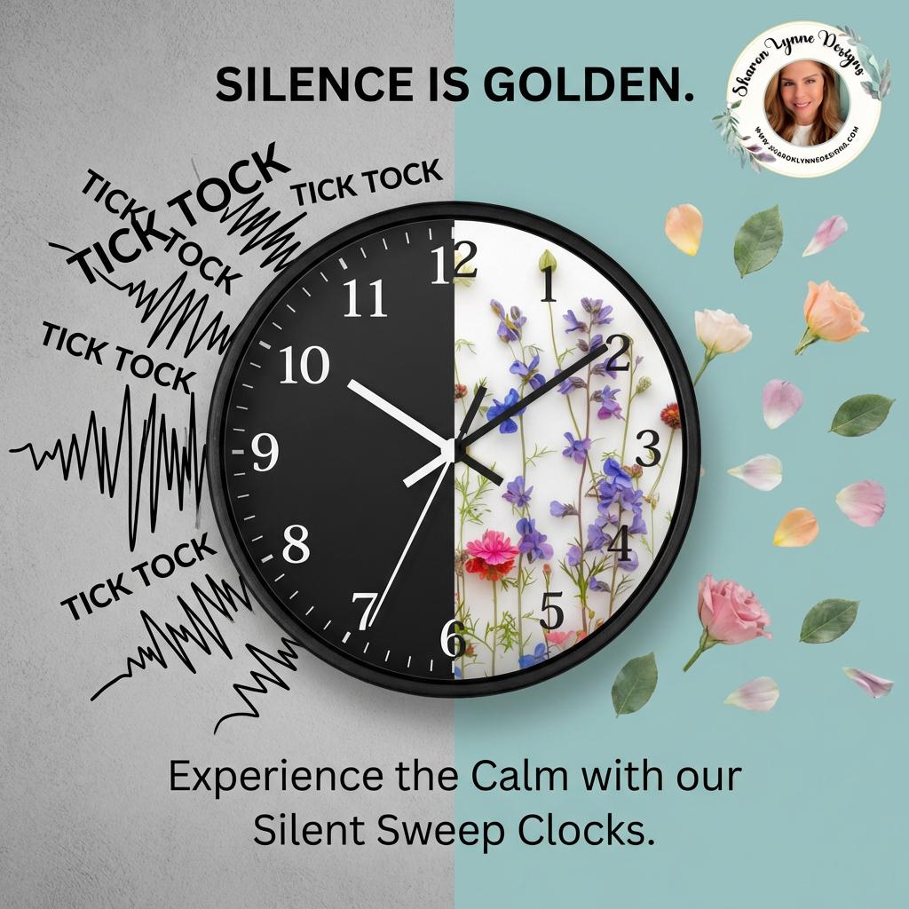 Floral Minimal Wall Clock Modern Round Silent Home Decor Living Room Kitchen Office