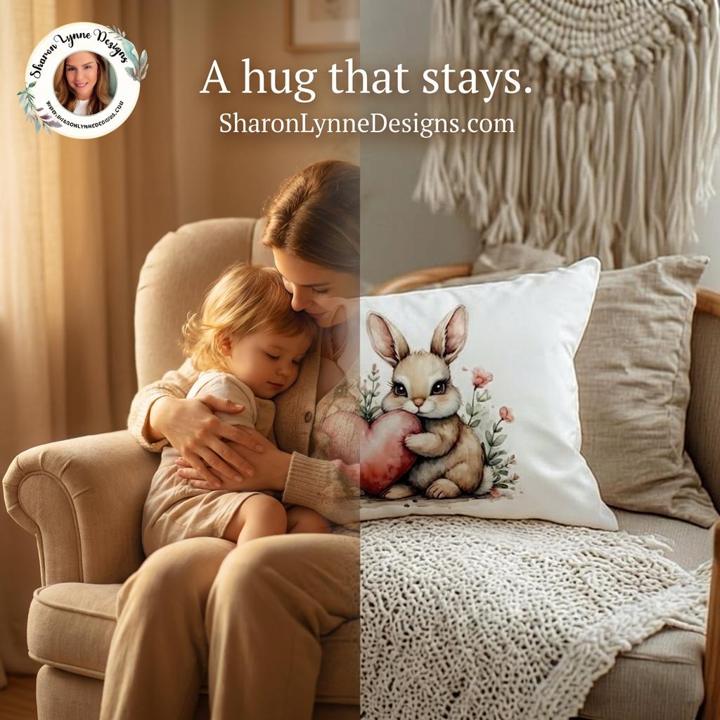 Two Bunnies Holding Heart Lumbar Pillow - Nursery Decor Animal Baby Room Easter