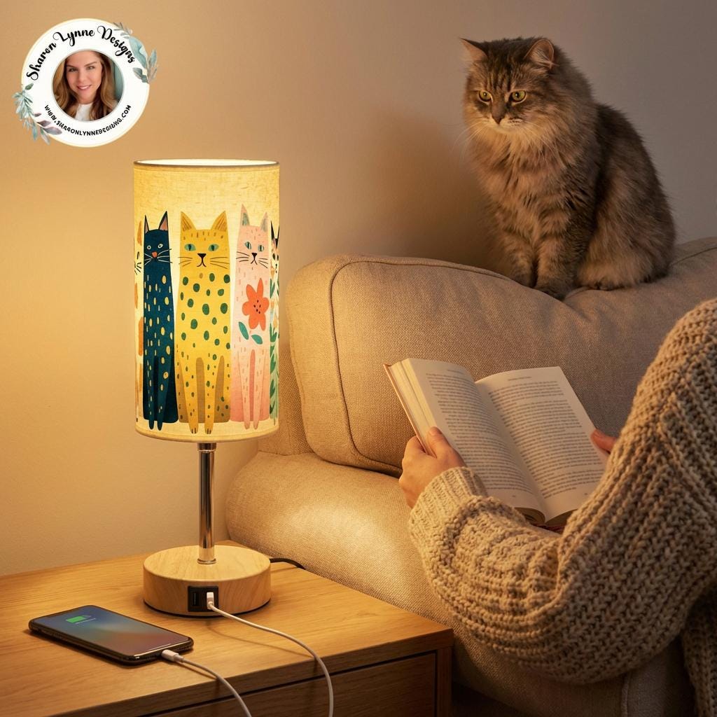 Cat Touch Bedside Table Lamp with USB Charging Port Night Light Dimmer Control