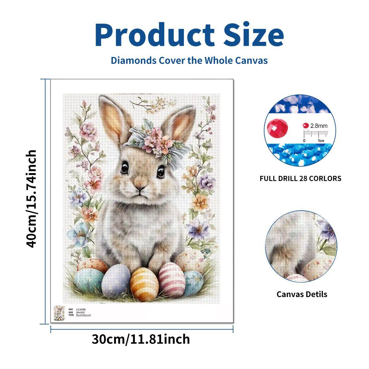 Bunny DIY Diamond Painting Kit No Frame - Rabbit Art Craft Project Gems Canvas
