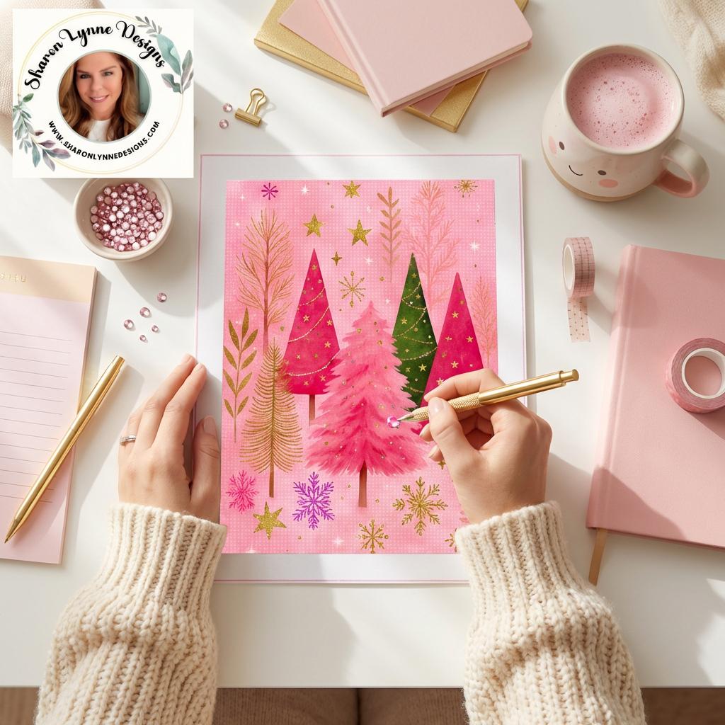 Pink DIY Tree Diamond Painting Kit - Frameless Canvas Art for Holiday Decor