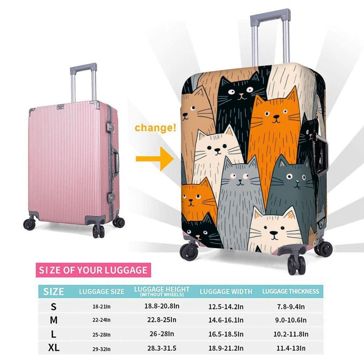 Cat Thickened Luggage Cover - Protective Travel Suitcase Sleeve for Pet Lovers