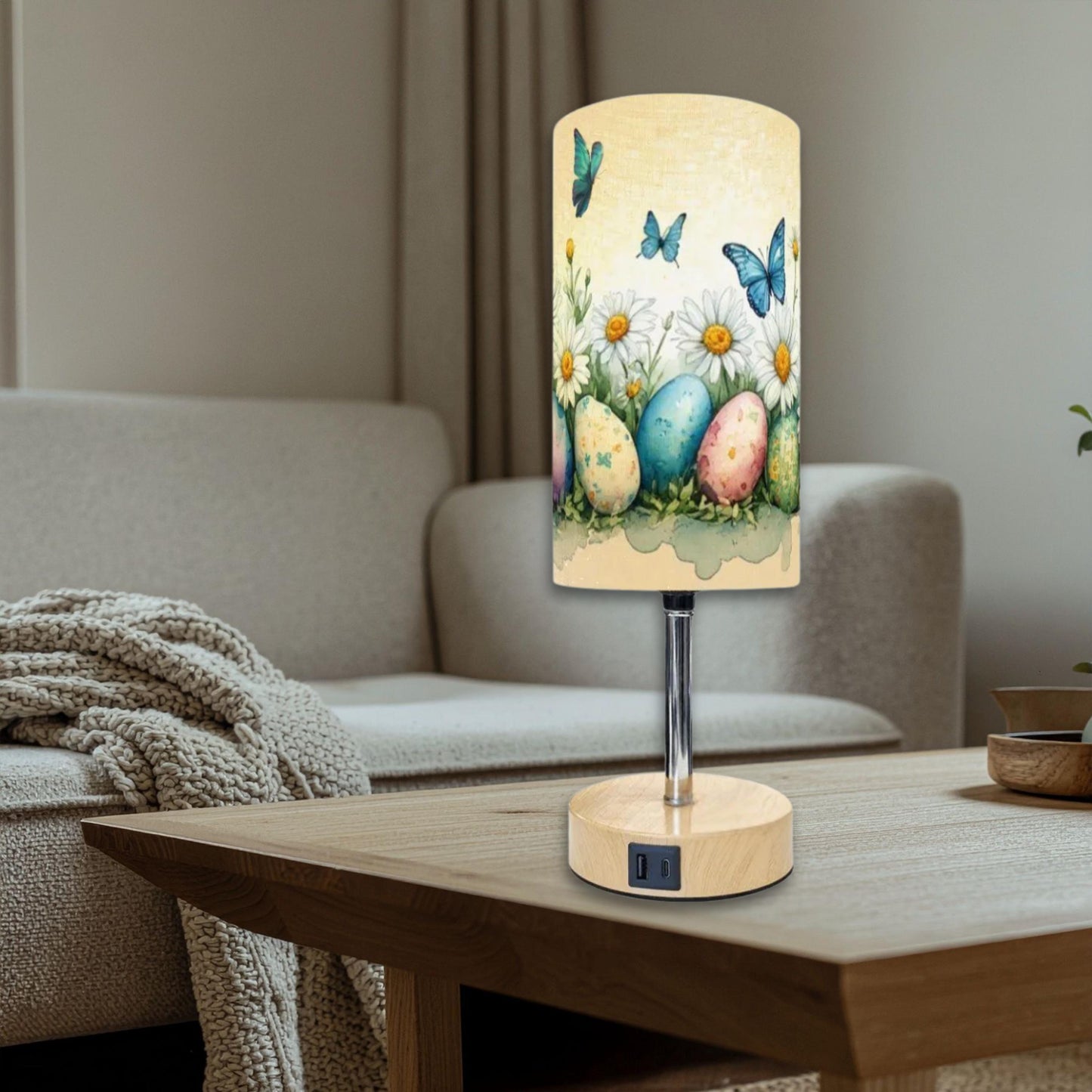 Easter Touch Bedside Table Lamp with USB Charging Port - Spring Holiday Decor Night Light
