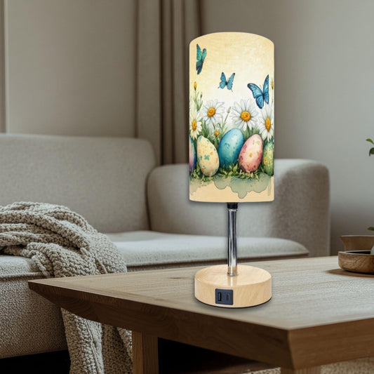 Easter Touch Bedside Table Lamp with USB Charging Port - Spring Holiday Decor Night Light