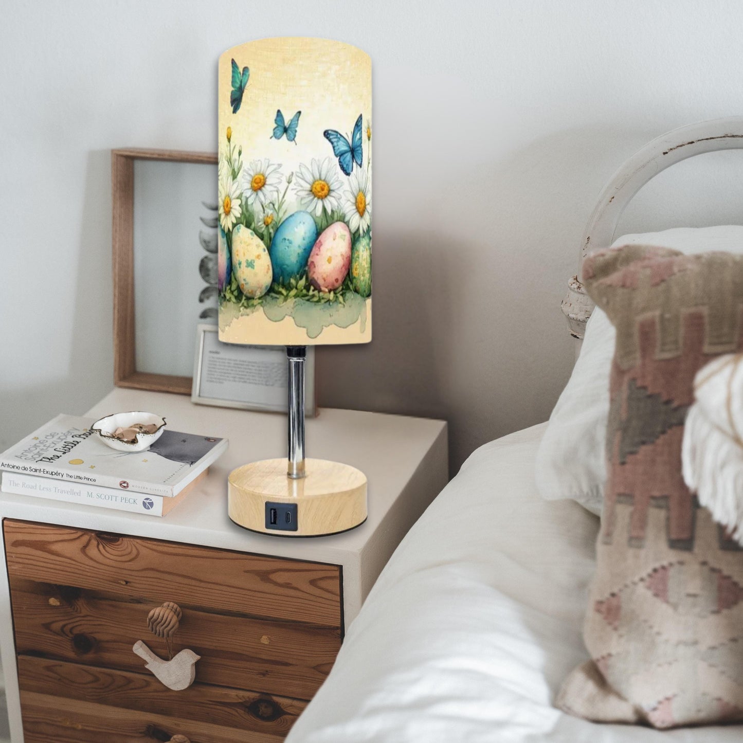 Easter Touch Bedside Table Lamp with USB Charging Port - Spring Holiday Decor Night Light