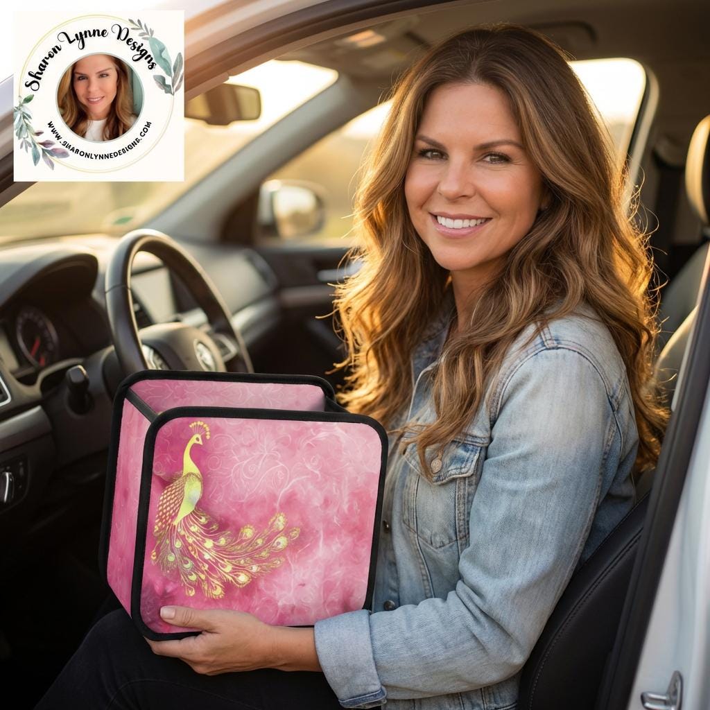 Pink Peacock Car Seat Organizer - Kids Travel Storage Caddy Back Protector for Auto Vehicle