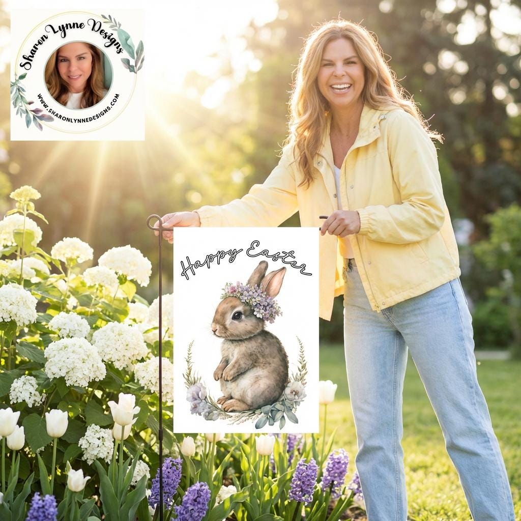 Easter Bunny Garden Banner - Rabbit Spring Flag Floral Holiday Yard Decoration Outdoor Home Decor