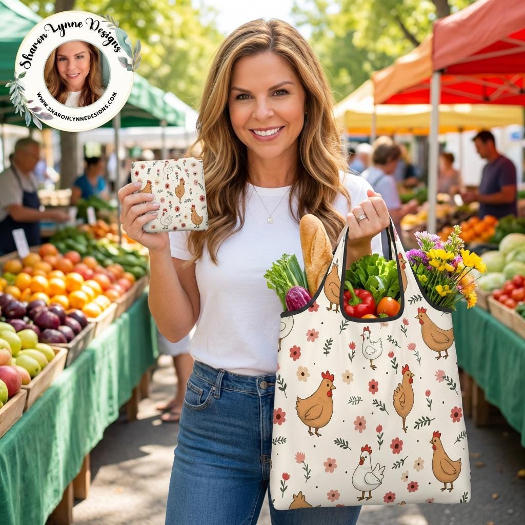 Chicken Folding Reusable Grocery Shopping Bags Eco Friendly Tote Storage Market Carry