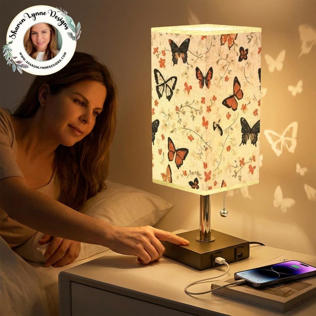 Butterfly Table Lamp with USB Port and Gold Accent for Modern Home Decor