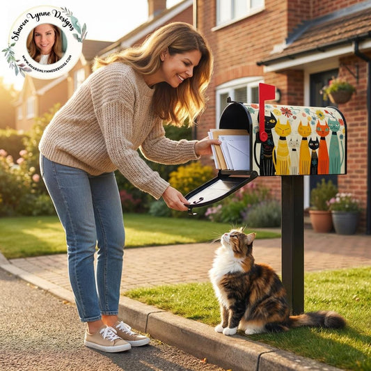 Retro Cat Magnetic Mailbox Cover - Vintage Feline Design for Outdoor Post Box Decoration
