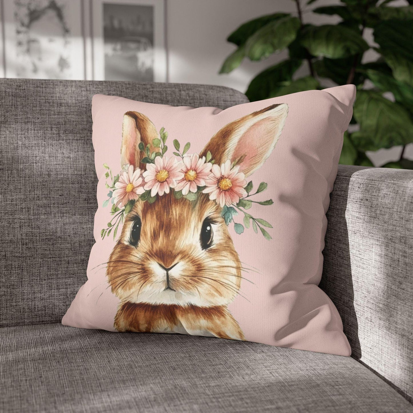 Boho Bunny Faux Suede Pillow Cover – Easter Decor Pillowcase