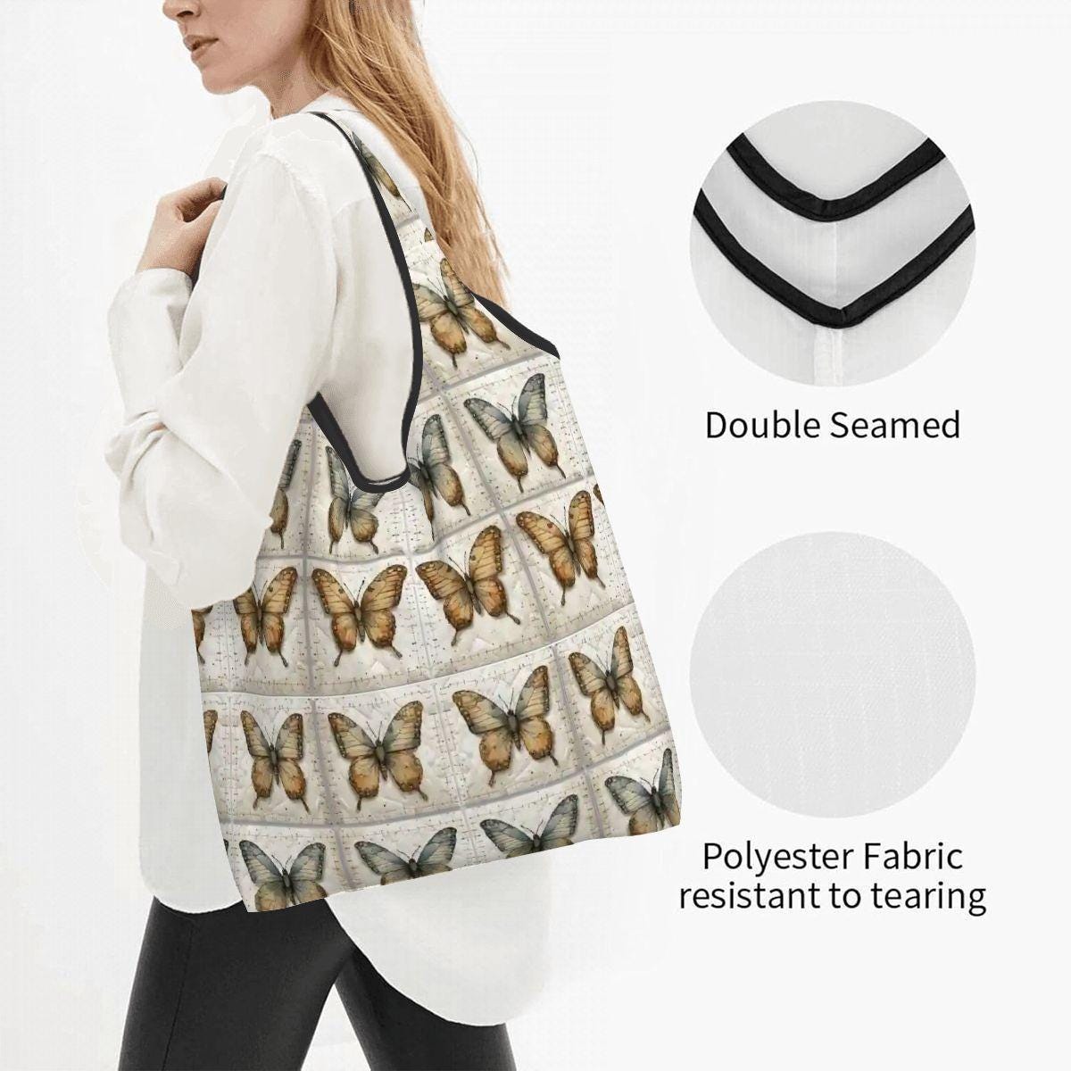 Butterfly Folding Reusable Grocery Shopping Bags - Compact Eco-Friendly Tote Market Carry Storage
