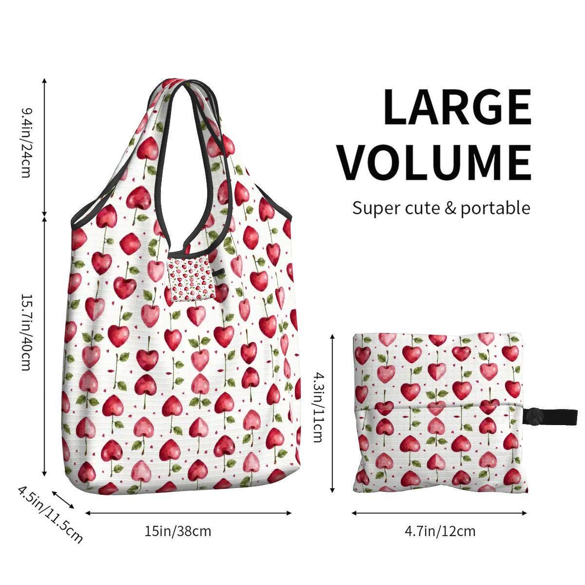 Cherry Folding Reusable Grocery Bags - Compact Eco Shopping Tote with Fruit Print Design