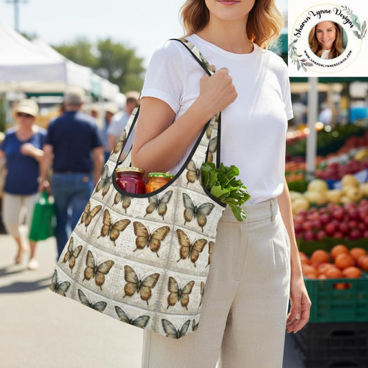 Butterfly Folding Reusable Grocery Shopping Bags - Compact Eco-Friendly Tote Market Carry Storage