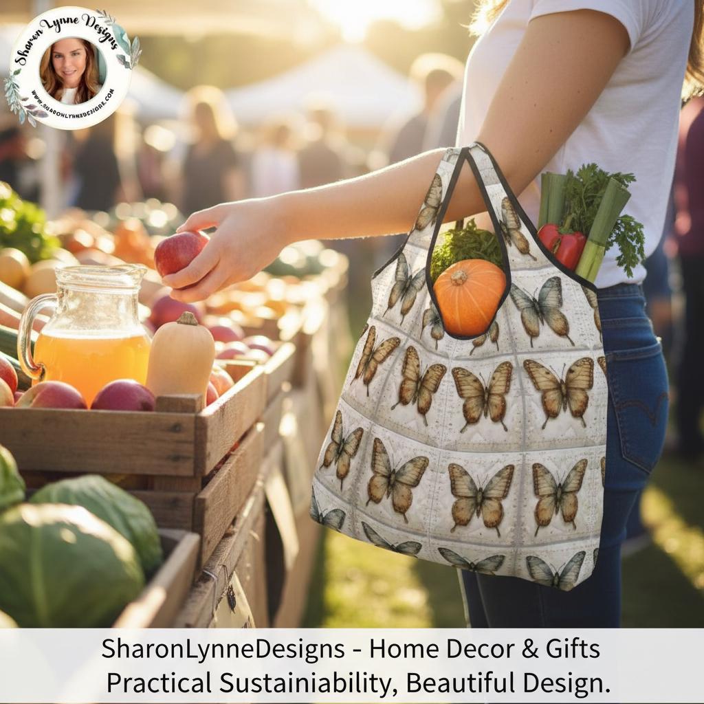 Butterfly Folding Reusable Grocery Shopping Bags - Compact Eco-Friendly Tote Market Carry Storage