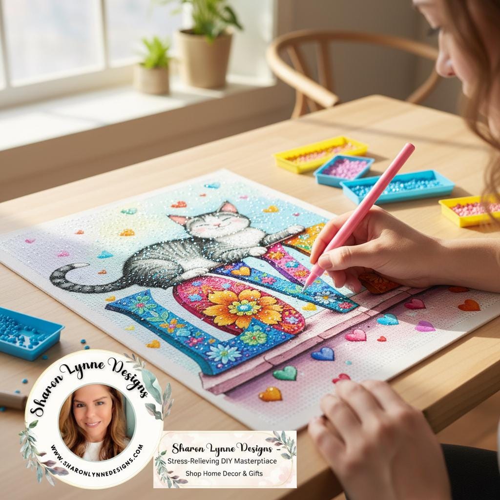Kitty Love DIY Diamond Painting Kit No Frame Cat Art Craft Project