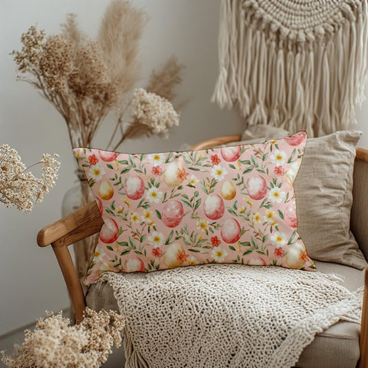 Watercolor Easter Eggs Lumbar Pillow | Floral Spring Home Decor Accent Farmhouse Gift