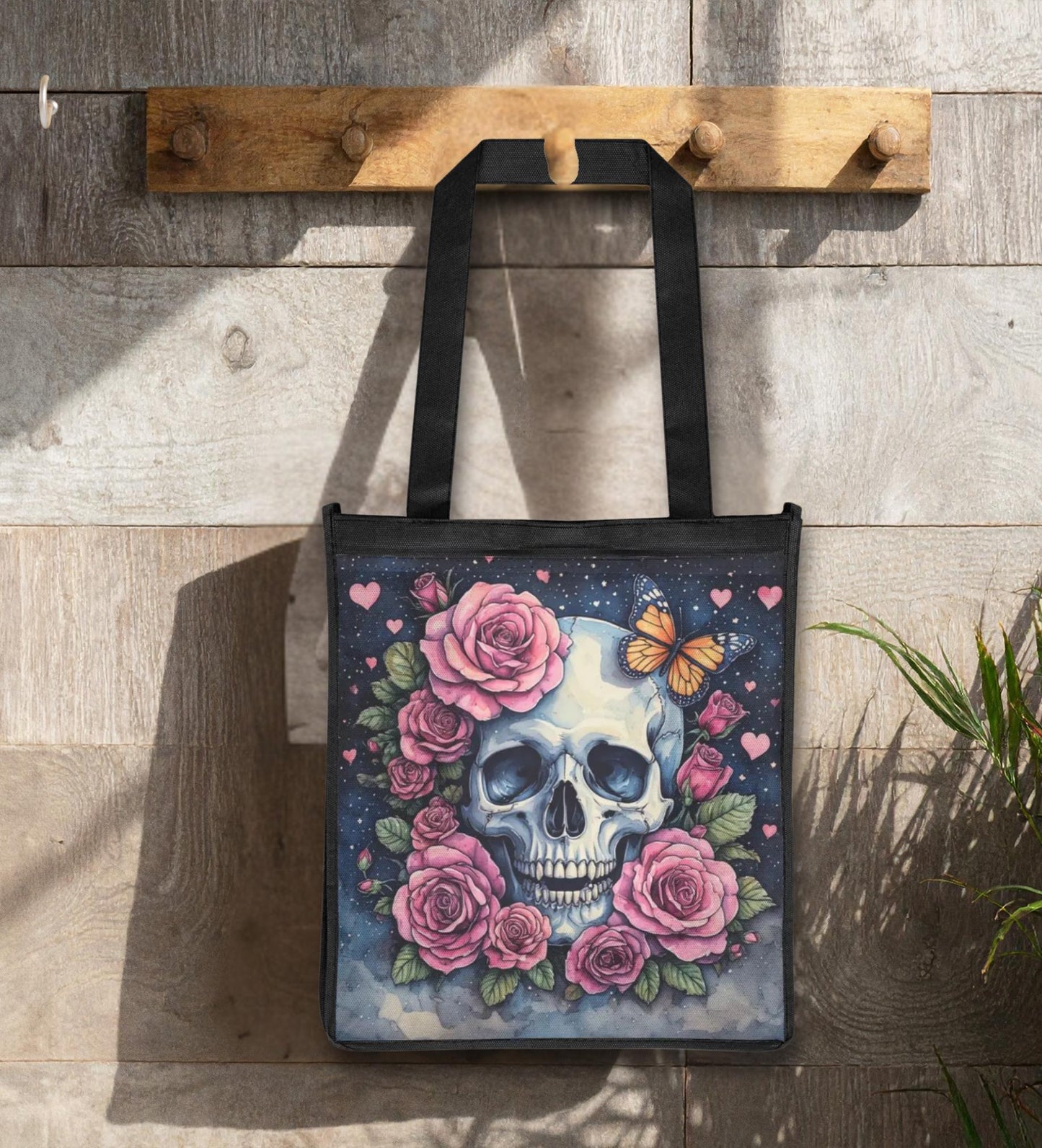 Sugar Skull Tote Bag, Reusable Grocery Shopping Bag, Eco-Friendly