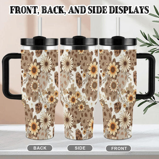 Flower 40oz Tumbler with Handle and Straw - Large Insulated Water Bottle Cup