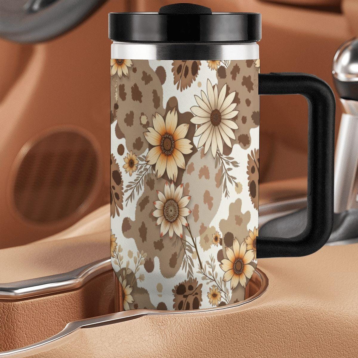 Flower 40oz Tumbler with Handle and Straw - Large Insulated Water Bottle Cup