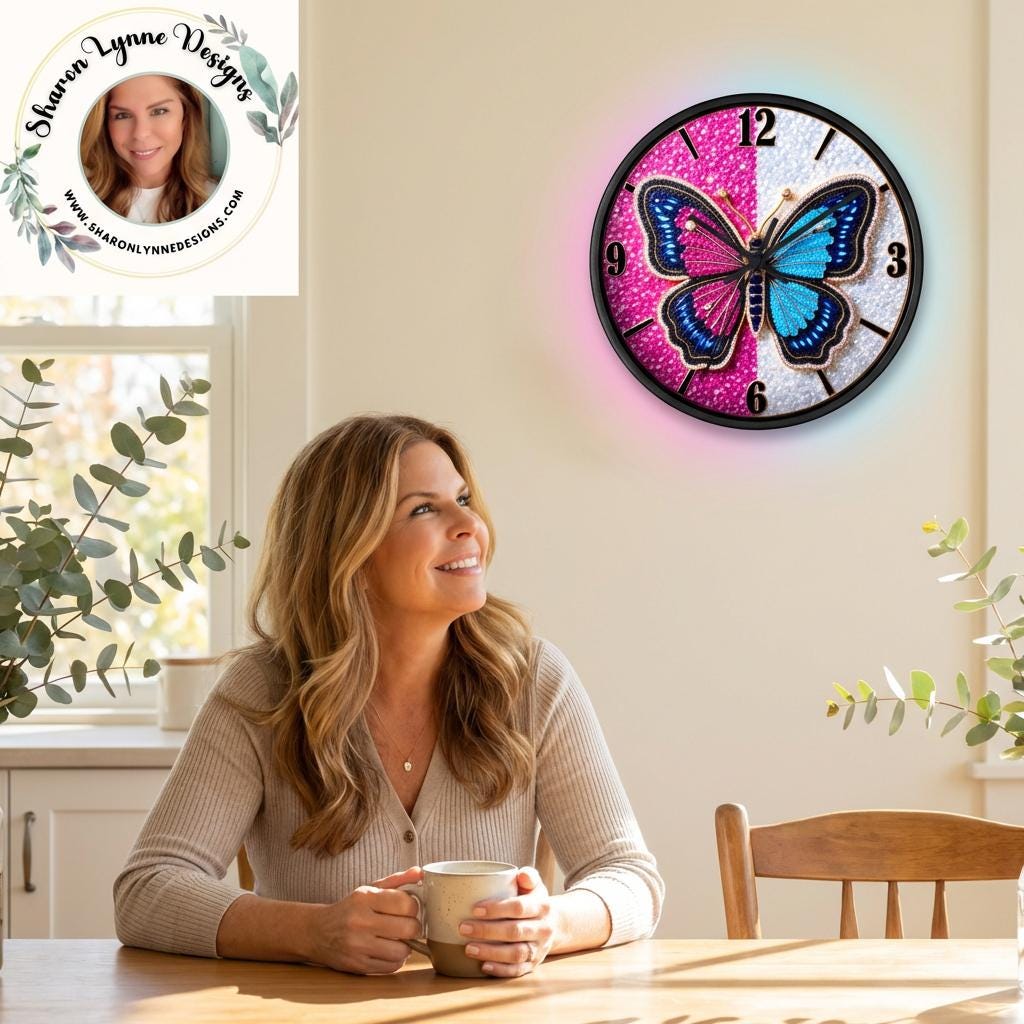 Blue Pink Butterfly Wall Clock Sparkle Timepiece Decorative Home Nursery Bedroom Girls Room Decor
