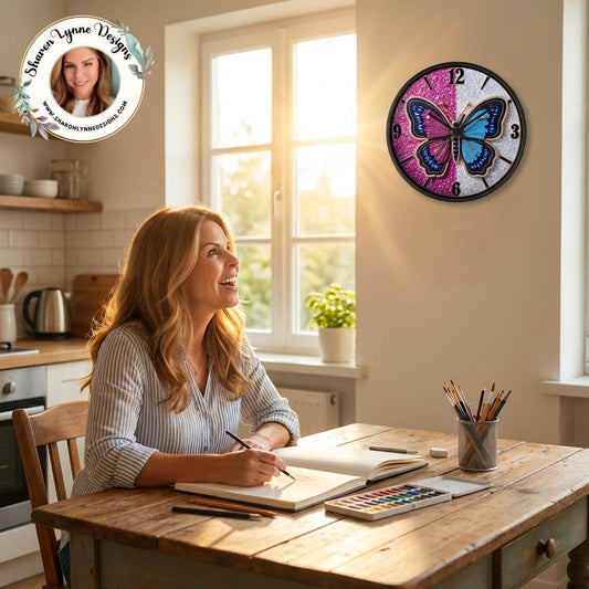Blue Pink Butterfly Wall Clock Sparkle Timepiece Decorative Home Nursery Bedroom Girls Room Decor