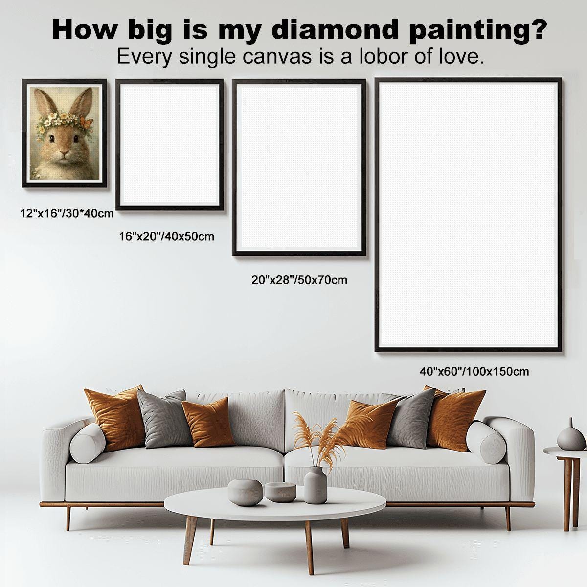Vintage Bunny Art DIY Diamond Painting Kit - No Frame Included Craft Project