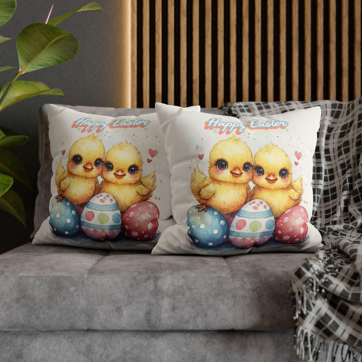 Easter Chicks Faux Suede Square Pillowcase - Spring Holiday Home Decor Throw Pillow Cover