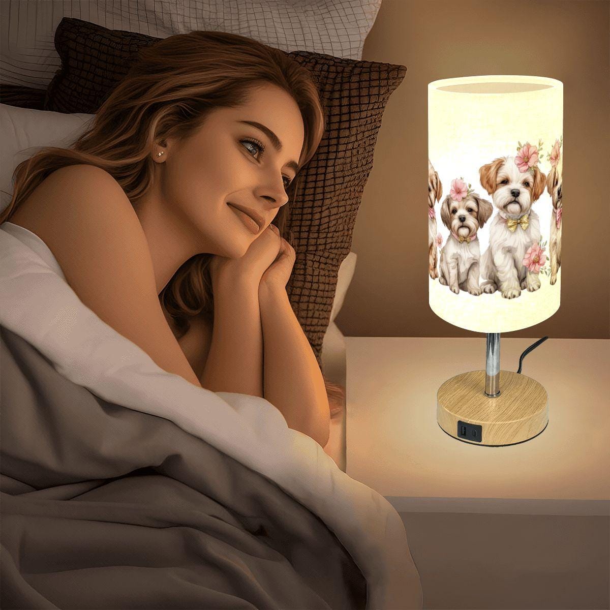 Puppy Touch Bedside Table Lamp with USB Charging Port - Night Light for Kids Bedroom
