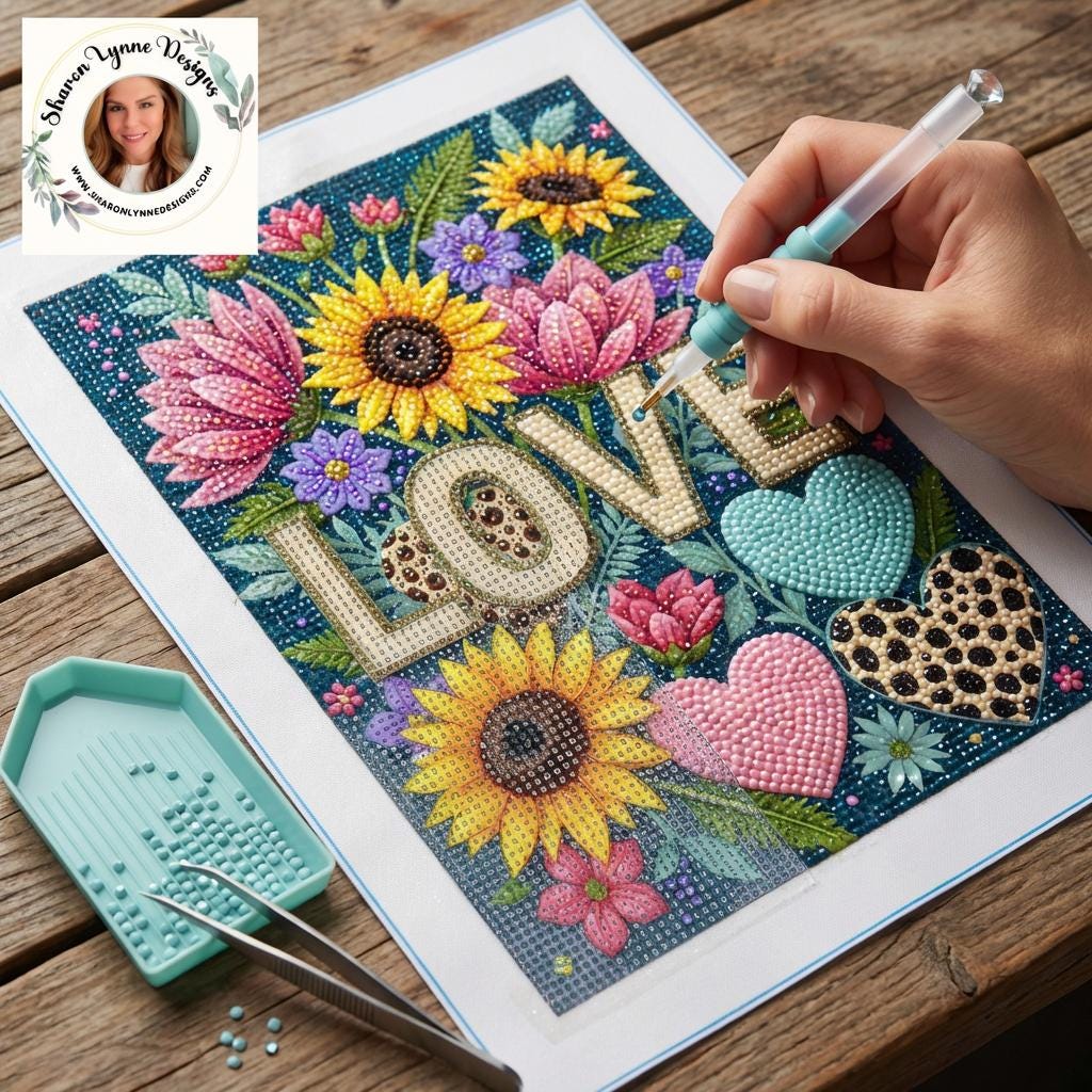 Love DIY Diamond Painting Kit No Frame - Romantic Heart Art Craft Project Sparkle Canvas