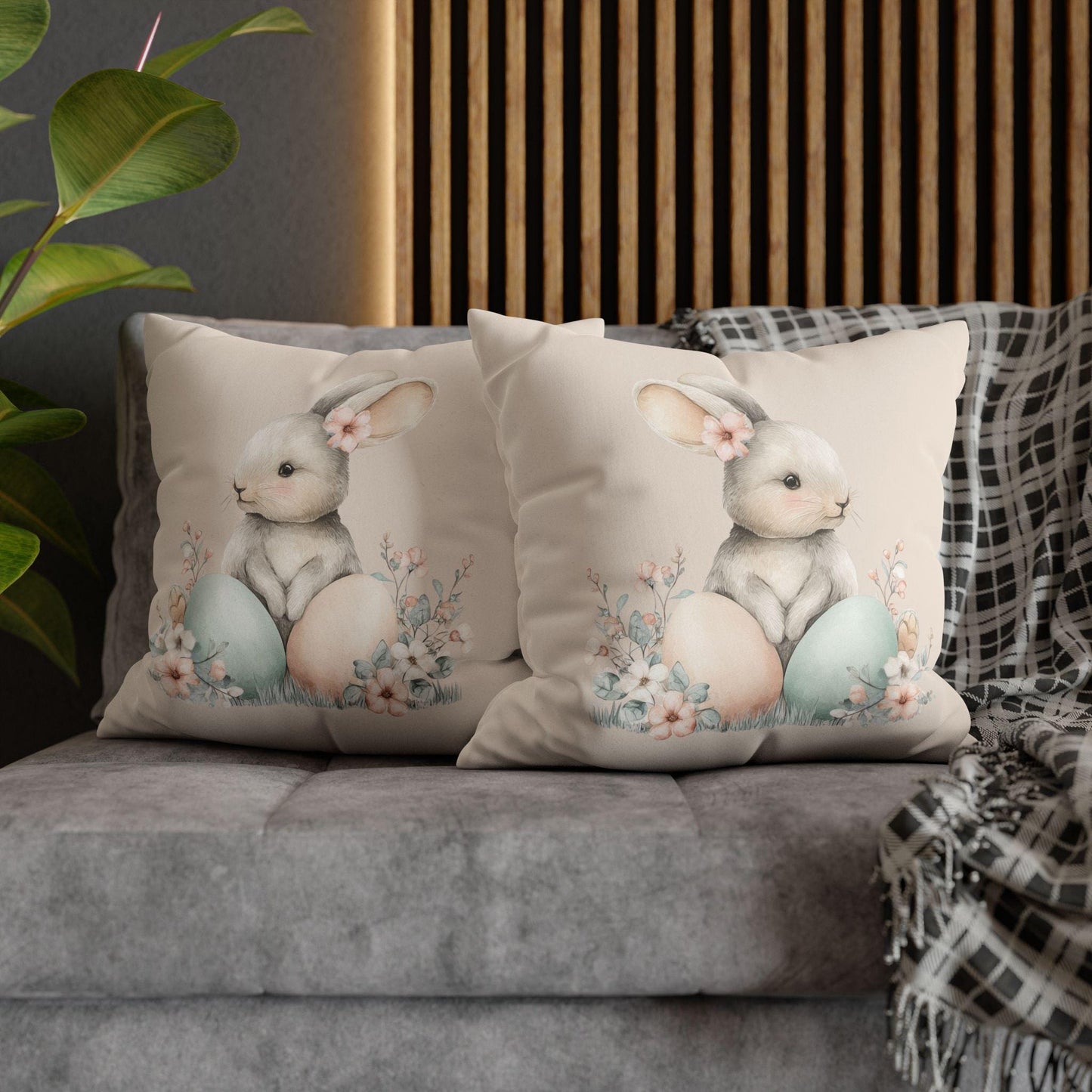 Pastel Easter Bunny Faux Suede Square Pillowcase | Easter Decor