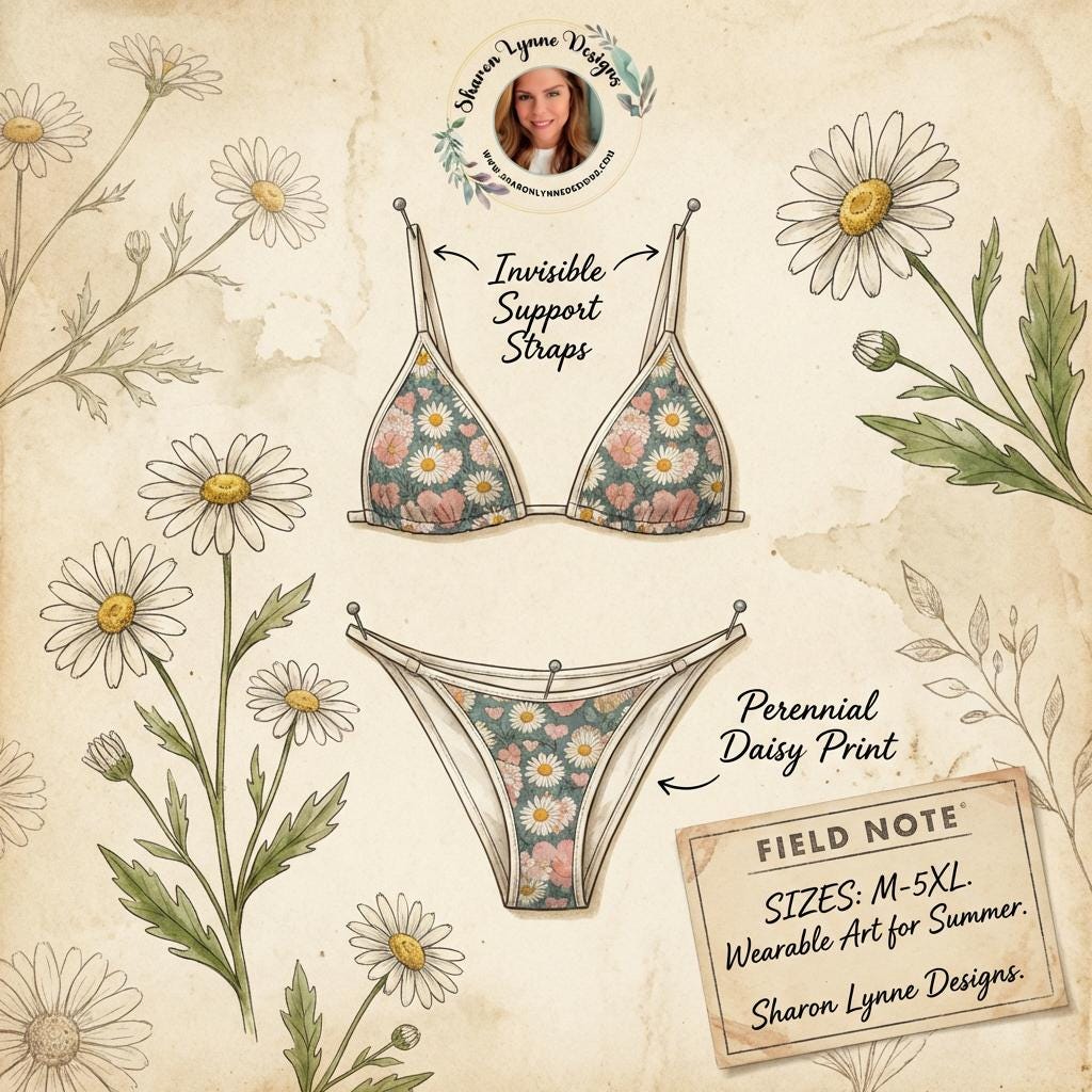 Daisy Bikini with Transparent Straps - Floral Two Piece Swimsuit Clear Shoulder Summer Beach Swimwear
