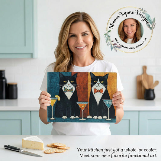 Vintage-Style Cat Glass Cutting Board: Kitchen Decor & Gift for Pet Lovers