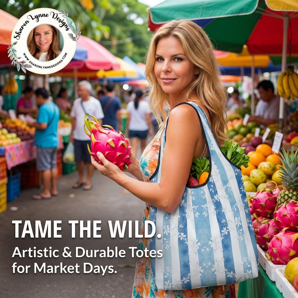 Blue Floral Folding Reusable Grocery Bags - Eco-Friendly Compact Shopping Totes with Pretty Botanical Design