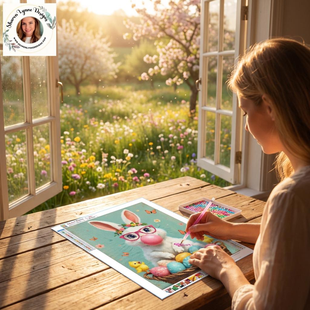 Easter Bunny Diamond Painting Kit, DIY Spring Decor (12" x 16")