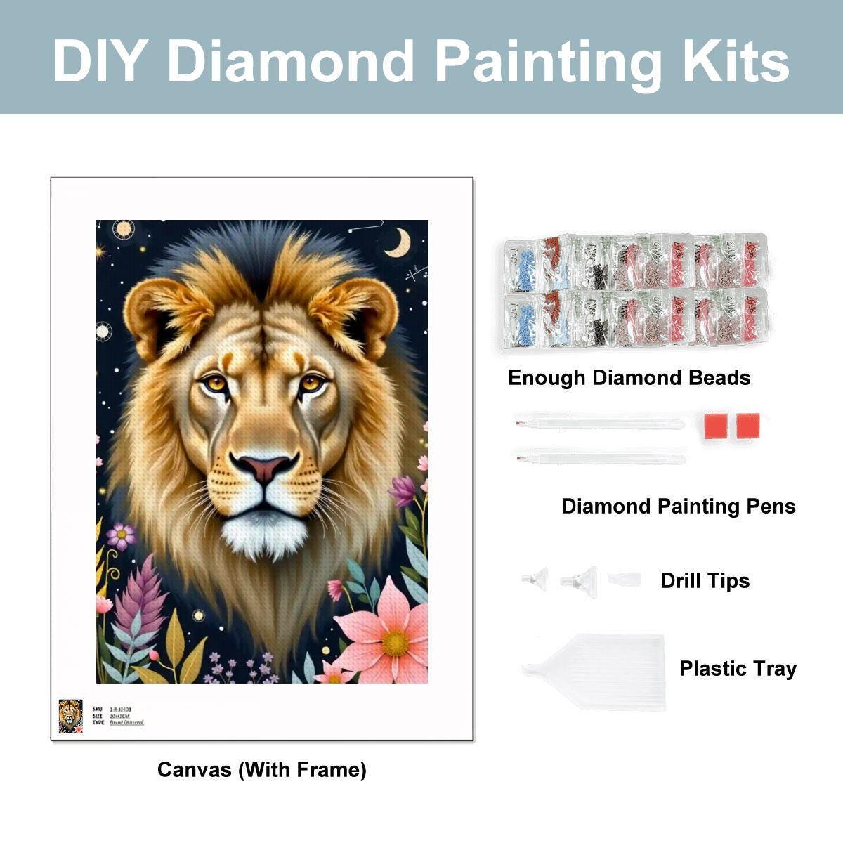 Lion DIY Diamond Painting Kit No Frame - 5D Crystal Art Craft Project Home Decor